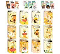 Decorably 24 Pack Bee Mini Notepads - 12 Inspirational Designs 2.4x4in Mini Notebooks for Party Bags, Spring-Bound 20 Sheets