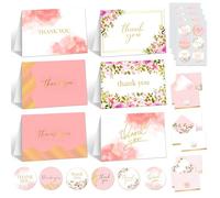 Decorably 24 Pack Gold Foil 6x4in Pink Thank You Cards and Stickers with Envelopes, 6 Elegant Designs Thank You Cards Rose, Blank Inside - Wedding, Bridal Shower, Birthday