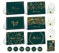 Decorably 24 Pack Gold-Foiled 6x4in Green Thank You Cards with Envelopes and Stickers, 6 Elegant Designs Green and Gold Thank You Cards Multipack, Blank Inside - Wedding, Holidays, Baby Shower