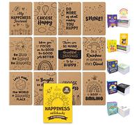 Decorably 24 Pack Kraft Happiness Mini Notebook Party Favors - 12 Inspirational Designs 3.5x5in Little Notebooks for Kids Party Favors, Stitch-Bound 16 Sheets