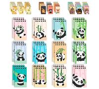 Decorably 24 Pack Panda Mini Notepads for Kids - 12 Adorable Designs 2.4x4in Panda Party Favours, Spring-Bound 20 Sheets