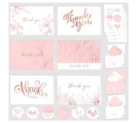 Decorably 24 Pack Rose Gold-Foiled 6x4 Pink Thank You Cards Multipack Pink with Envelopes and Stickers, 6 Charming Designs Thank You Cards Rose, Blank Inside - Bridal Shower, Wedding