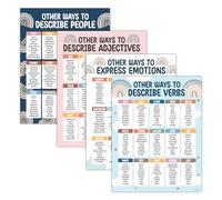 Decorably 4 Boho Rainbow Other Ways to Say ELA Posters for Middle School, 17x22in Matte-Laminated Educational English Classroom Decor - Hallways, Bulletin Boards, Homeschool, Study Room