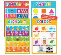 Decorably 4 Vibrant Learning Posters for Toddlers 1-3, 17x24 PET-Laminated Easy-to-Write-On & Erase Educational Posters for Toddlers 1-3 with Alphabet, Numbers, Shapes, Colors - Classroom, Homeschool