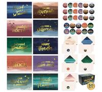 Decorably 50 Pack Gold-Foiled 6x4in Watercolor Appreciation Cards for Employees with Envelopes and Stickers, 10 Elegant Designs Employee Appreciation Cards, Blank Inside, Recognition, Work Anniversary
