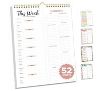 Decorably 52 Sheets Minimal Pink Menu Planning Sheets for Fridge with Strong Magnets, 8.5x11in Spring-Bound Grocery and Meal Prep List - Gift
