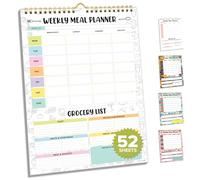 Decorably 52 Sheets Pastel Rainbow Undated Weekly Meal Planner for Fridge and Grocery List Minimalist with Strong Magnets, 7x10in Spring-Bound Magnetic Meal Planning Notepad