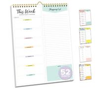 Decorably 52 Sheets Pastel Rainbow Weekly Meal Planning Notepad for Fridge with 4 Strong Magnets - 6x9" Spring-Bound Refrigerator Mountable, Easy Tear-Off Design, Track Food, Drinks, & Home Supplies