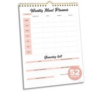 Decorably 52 Sheets Pink Undated Magnetic Weekly Meal Planner for Fridge | Minimal Menu Planner & Grocery List with 4 Strong Magnets - Spring-Bound, Easy Tear-Off, Breakfast, Lunch, Dinner & Snacks