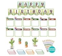 Decorably 77 Pcs Cutouts Cactus Happy Birthday Bulletin Board Decorations Set with Borders, Cactus Classroom Decor
