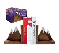 Decorably Dark Walnut Mountain Book Ends for Kids Books - 1 Set Non-Skid Wooden Mountain Bookends for Kids - Kid's Room, Nursery, Classroom