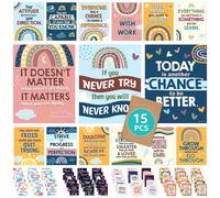 Decorably Motivational Posters for Classroom - 15 Boho Classroom Posters 11x14in Boho Classroom Decor Positive Posters for Kids Boho Clas