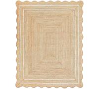 DECORAM WORLD 8 Ft Square White Border Premium Scalloped Jute Rug | Boho Scalloped Rug for Living Room | Bedroom | Kitchen | Entryway/Hallway