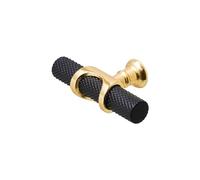 Decoranddecor Amelia - Knurled Cabinet Handles | Aluminium T-Bar Kitchen Cupboard Handles | Furniture Knobs | 70mm Knob, Matt Black - Matt Gold