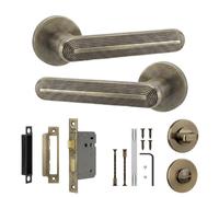 Decoranddecor Antique Brass Bathroom Door Handles with Lock 64mm