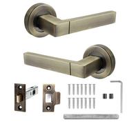 Decoranddecor - Antique Brass Door Handle Set - Internal Door Handle Set - Brass Door Lever Handles Latch Kit - Lumina Range