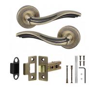 Decoranddecor - Antique Brass Door Handle Set - Internal Door Handle Set - Brass Door Lever Handles Latch Kit - Solace Range