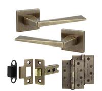 Decoranddecor - Antique Brass Door Handle Set - Internal Door Handle Set - Hinge Kit 102mm - Leda Range