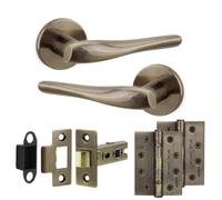 Decoranddecor - Antique Brass Door Handle Set - Internal Door Handle Set - Hinge Kit 102mm - Nanda Range