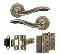 Decoranddecor - Antique Brass Door Handle Set - Internal Door Handle Set - Hinge Kit 102mm - Solace Range