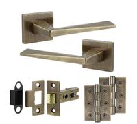 Decoranddecor - Antique Brass Door Handle Set - Internal Door Handle Set - Hinge Kit 76mm - Leda Range