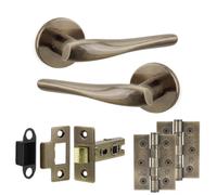 Decoranddecor - Antique Brass Door Handle Set - Internal Door Handle Set - Hinge Kit 76mm - Nanda Range