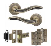 Decoranddecor - Antique Brass Door Handle Set - Internal Door Handle Set - Hinge Kit 76mm - Solace Range
