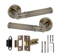 Decoranddecor - Antique Brass Door Handle Set - Internal Door Handle Set - Latch Kit 64mm - Leto Range