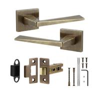 Decoranddecor - Antique Brass Door Handle Set - Internal Door Handle Set - Latch Kit 76mm - Leda Range