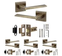 Decoranddecor - Antique Brass Door Handle Set - Internal Door Handle Set - Latch Kit 76mm - Leda Range - Pack Of 4