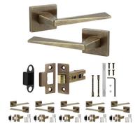 Decoranddecor - Antique Brass Door Handle Set - Internal Door Handle Set - Latch Kit 76mm - Leda Range - Pack Of 6