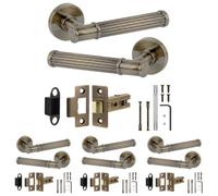 Decoranddecor - Antique Brass Door Handle Set - Internal Door Handle Set - Latch Kit 76mm - Leto Range - Pack Of 4