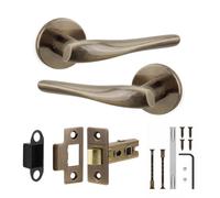 Decoranddecor - Antique Brass Door Handle Set - Internal Door Handle Set - Latch Kit 76mm - Nanda Range