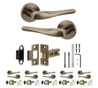 Decoranddecor - Antique Brass Door Handle Set - Internal Door Handle Set - Latch Kit 76mm - Nanda Range - Pack Of 6