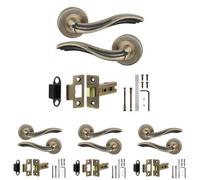 Decoranddecor - Antique Brass Door Handle Set - Internal Door Handle Set - Latch Kit 76mm - Solace Range - Pack Of 4