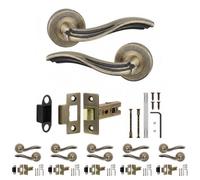 Decoranddecor - Antique Brass Door Handle Set - Internal Door Handle Set - Latch Kit 76mm - Solace Range - Pack Of 6
