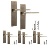 Decoranddecor - Antique Brass Door Handle Set On Backplate - Door Lever Handles - Pack Of 4 Pairs - Spectra Range