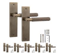 Decoranddecor - Antique Brass Door Handle Set On Backplate - Door Lever Handles - Pack Of 6 Pairs - Hera Range