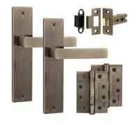 Decoranddecor - Antique Brass Door Handle Set On Backplate - Internal Door Handle Set - Hinge Kit 102mm - Lumina Range