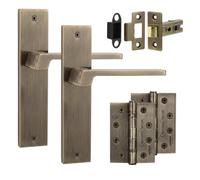 Decoranddecor - Antique Brass Door Handle Set On Backplate - Internal Door Handle Set - Hinge Kit 102mm - Spectra Range