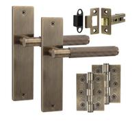 Decoranddecor - Antique Brass Door Handle Set On Backplate - Internal Door Handle Set - Hinge Kit 76mm - Hera Range