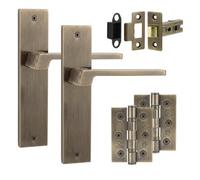 Decoranddecor - Antique Brass Door Handle Set On Backplate - Internal Door Handle Set - Hinge Kit 76mm - Spectra Range
