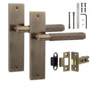 Decoranddecor - Antique Brass Door Handle Set On Backplate - Internal Door Handle Set - Latch Kit 64mm - Hera Range