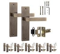 Decoranddecor - Antique Brass Door Handle Set On Backplate - Internal Door Handle Set - Latch Kit 64mm - Lumina Range - Pack Of 6