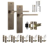 Decoranddecor - Antique Brass Door Handle Set On Backplate - Internal Door Handle Set - Latch Kit 64mm - Spectra Range - Pack Of 6