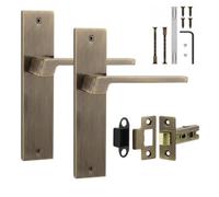 Decoranddecor - Antique Brass Door Handle Set On Backplate - Internal Door Handle Set - Latch Kit 64mm - Spectra Range