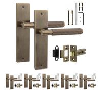 Decoranddecor - Antique Brass Door Handle Set On Backplate - Internal Door Handle Set - Latch Kit 76mm - Hera Range - Pack Of 6