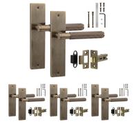 Decoranddecor - Antique Brass Door Handle Set On Backplate - Internal Door Handle Set - Latch Kit 76mm - Hera Range - Pack Of 4