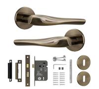Decoranddecor Antique Brass Door Handles for Internal Wooden Doors - Aluminium Handle Sets with Lock and Keys - Nanda Range