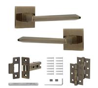 Decoranddecor Antique Brass Door Handles Internal - Aluminium Door Handle Sets Brass Door Handles for Wooden Interior Doors | Internal Door Handles & Fire Rated Tubular Latch and Hinge | Leda Range